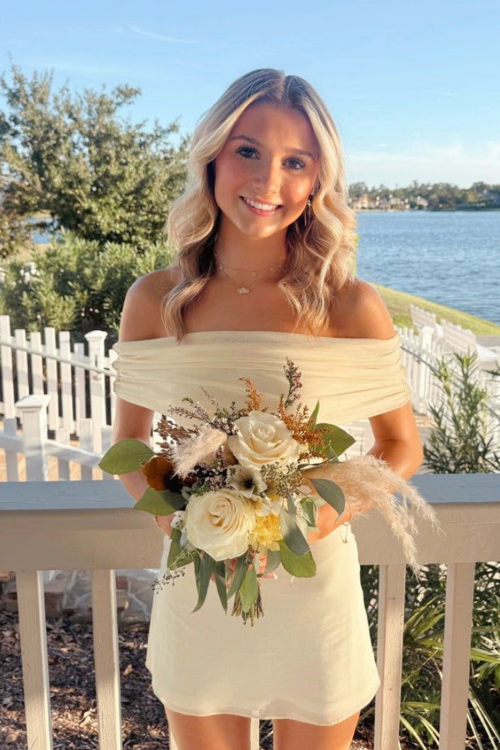 Light Yellow Off-Shoulder Mini Dress