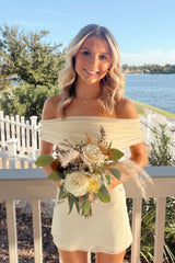 Light Yellow Off-Shoulder Mini Dress