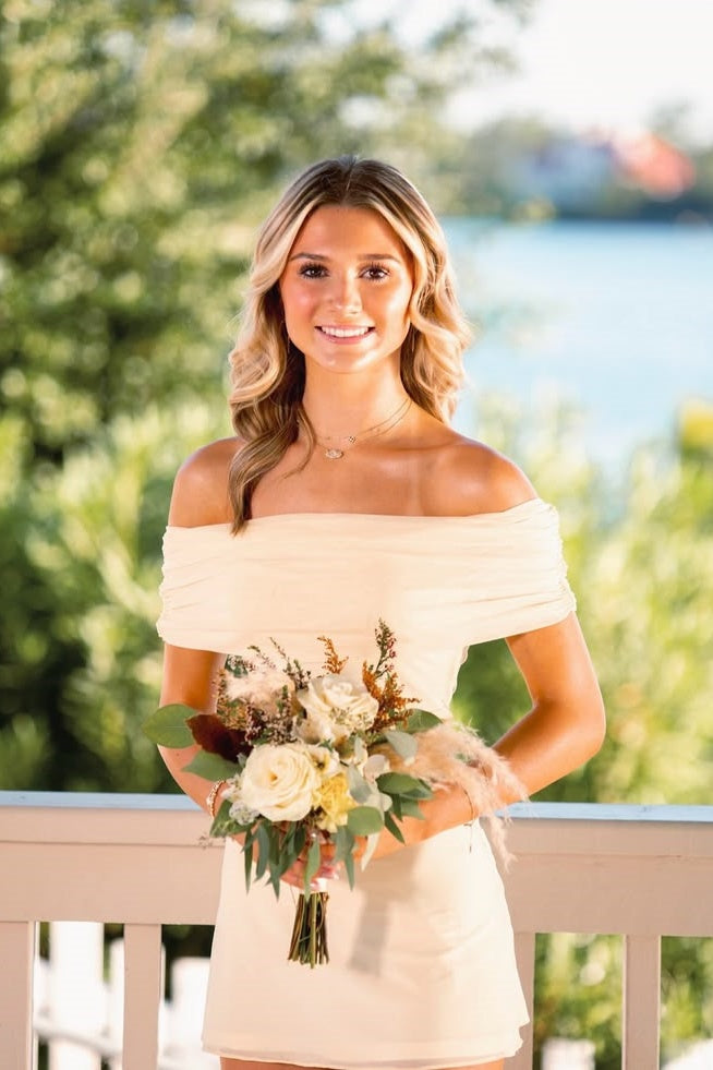 Light Yellow Off-Shoulder Mini Dress
