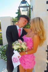 Hot Pink Strapless Floral Mini Dress