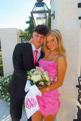 Hot Pink Strapless Floral Mini Dress