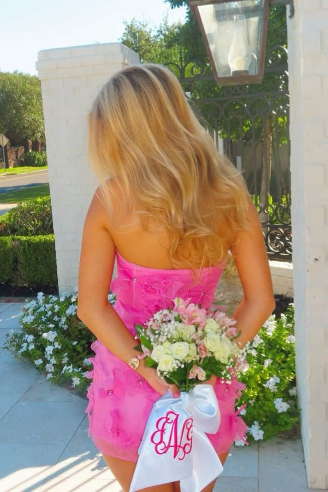 Hot Pink Strapless Floral Mini Dress
