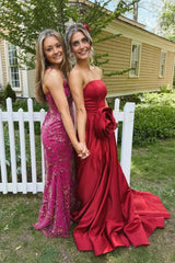 Red 3D Floral A-Line Prom Dress