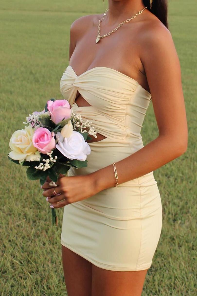 Yellow Double Twist Cutout Tight Mini Dress – Notjustprom