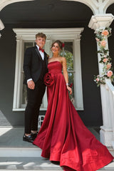 Red 3D Floral A-Line Prom Dress