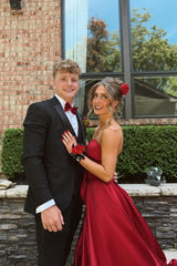 Red 3D Floral A-Line Prom Dress
