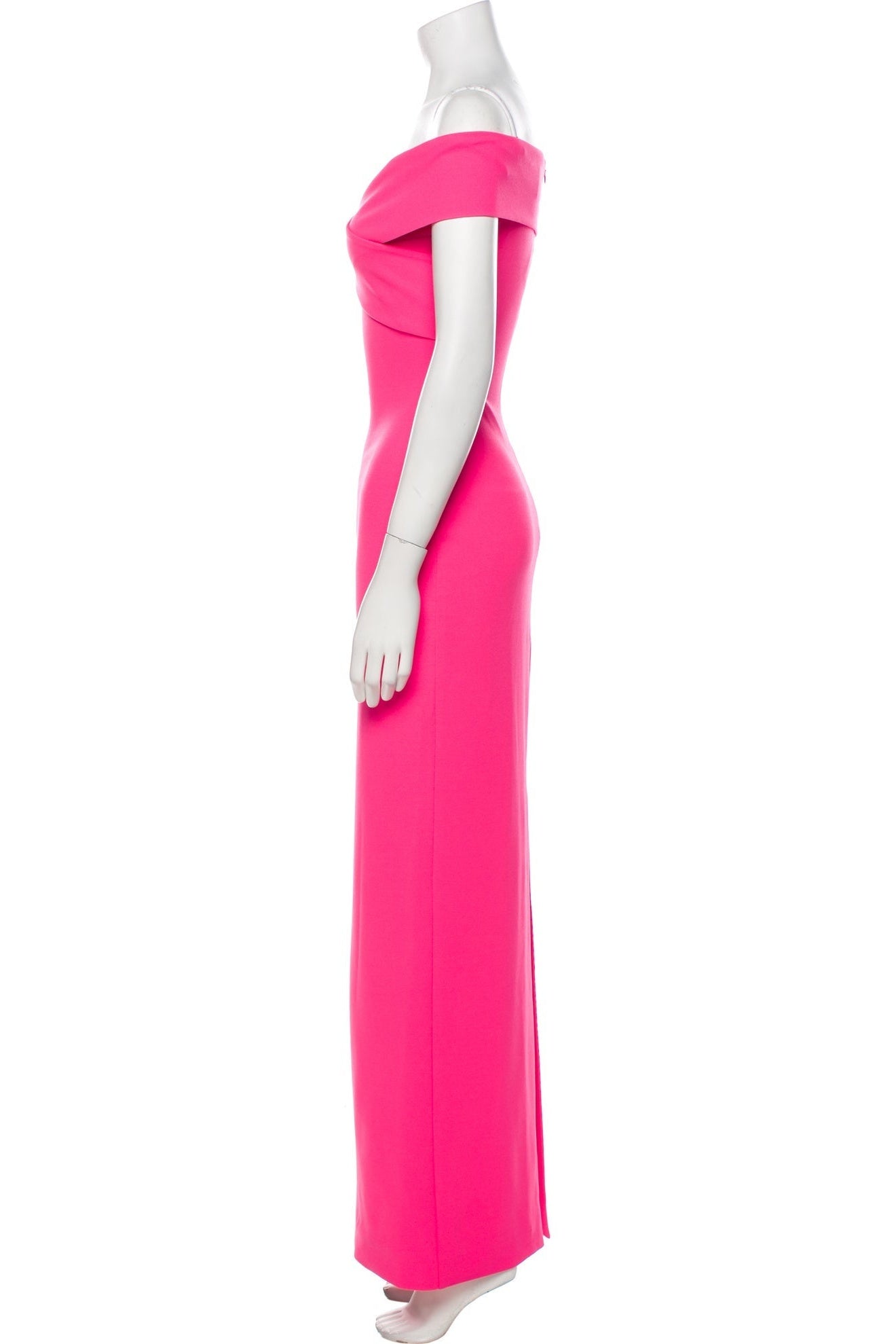 Fuchsia Satin Off-the-Shoulder Fitted Dress