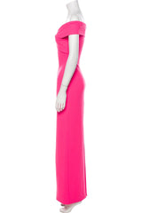 Fuchsia Satin Off-the-Shoulder Fitted Dress