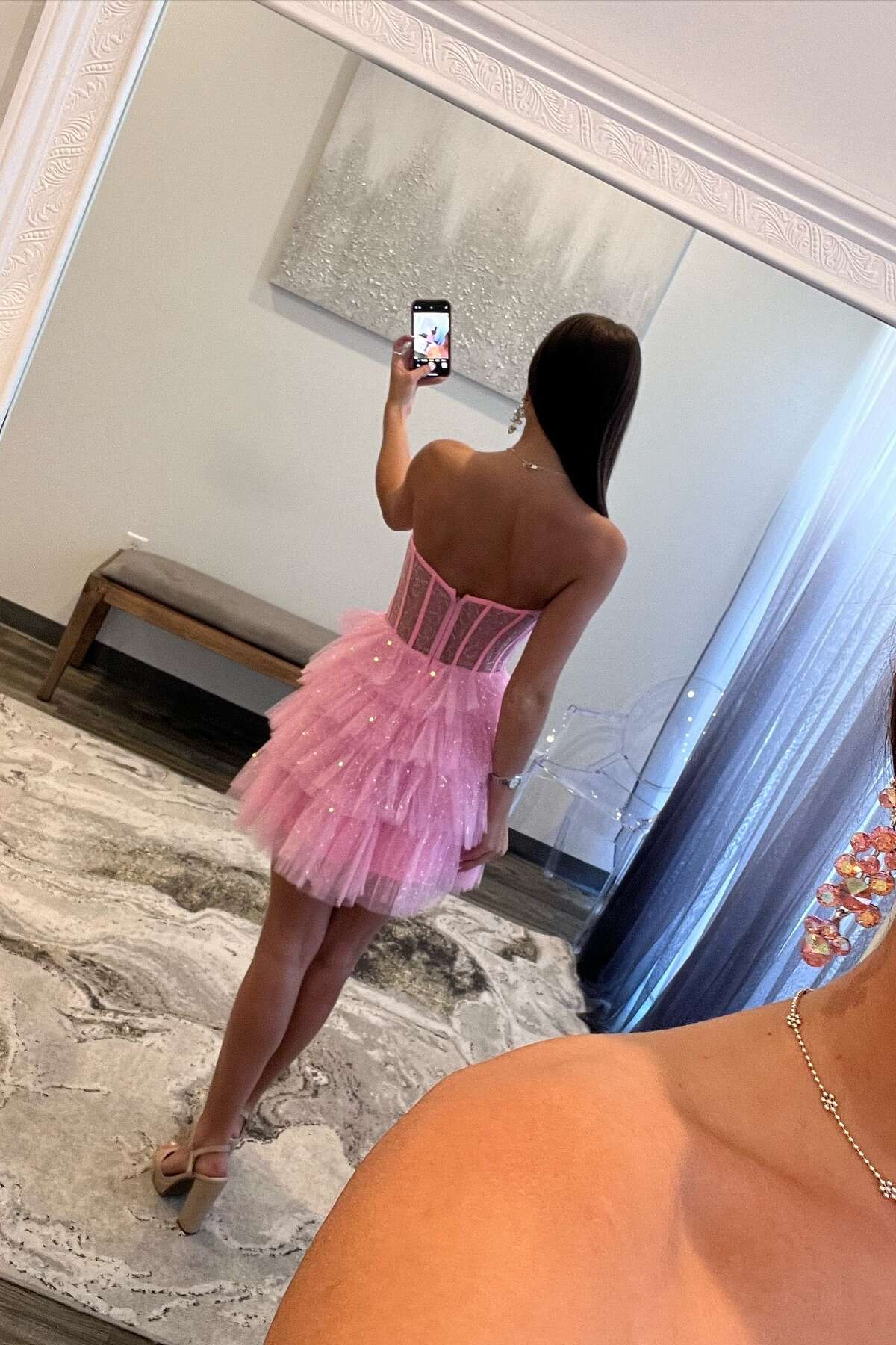 Strapless Pink Corset A-line Short Ruffle Dress