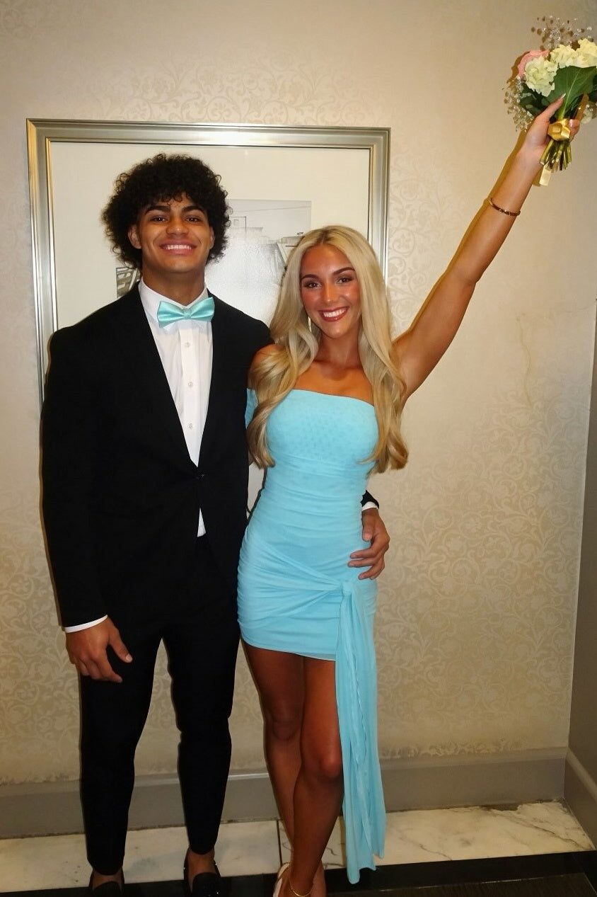 Blue Tie-up One-shoulder Mini Dress