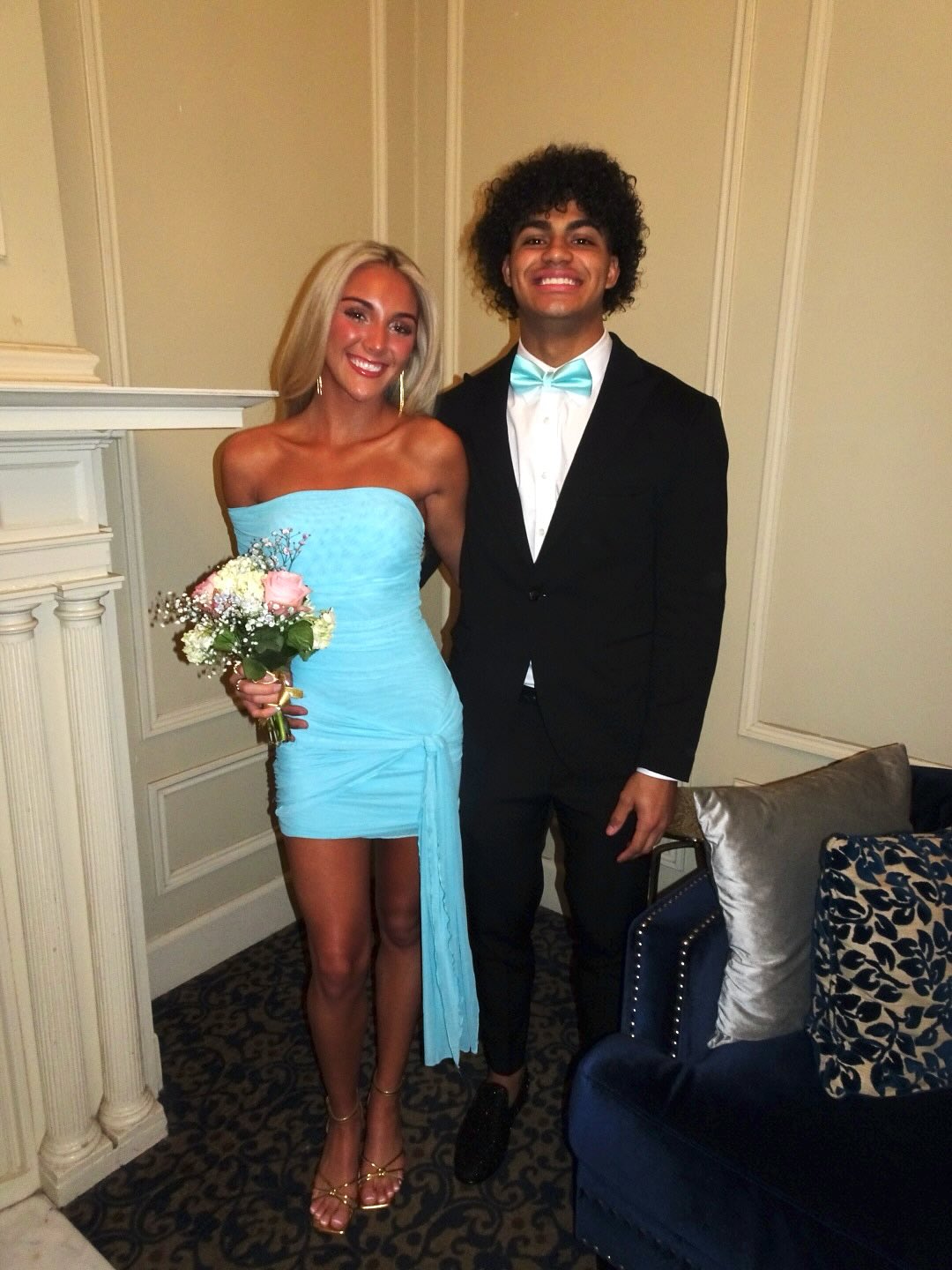 Blue Tie-up One-shoulder Mini Dress