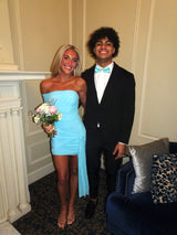 Blue Tie-up One-shoulder Mini Dress