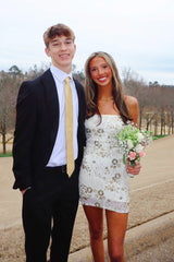 Light Yellow Strapless Sequin Floral Mini Dress