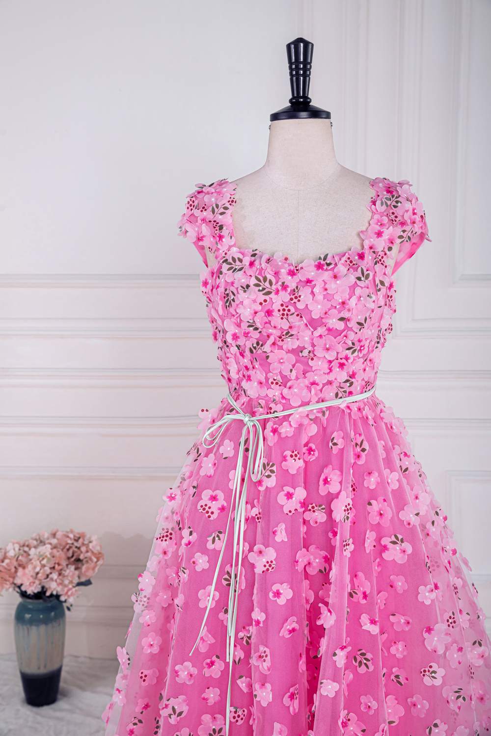 Pink 3D Floral Long Formal Dress