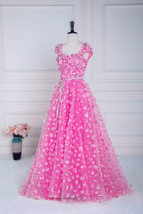 Pink 3D Floral Long Formal Dress