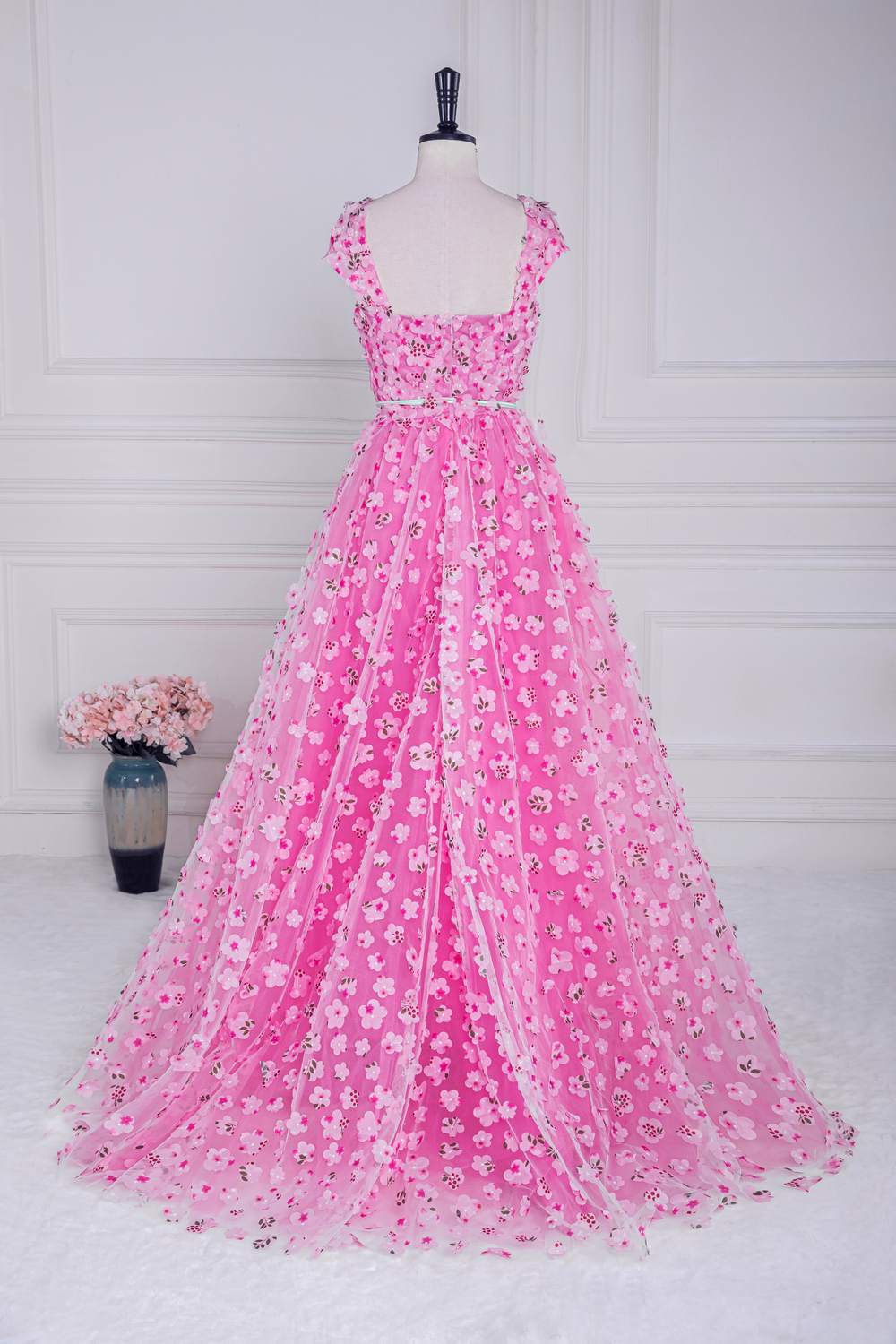 Pink 3D Floral Long Formal Dress