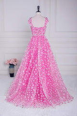 Pink 3D Floral Long Formal Dress