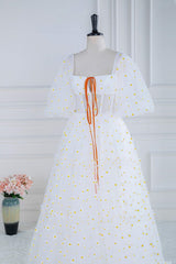 Daisy Flowers White A-line Long Formal Dress