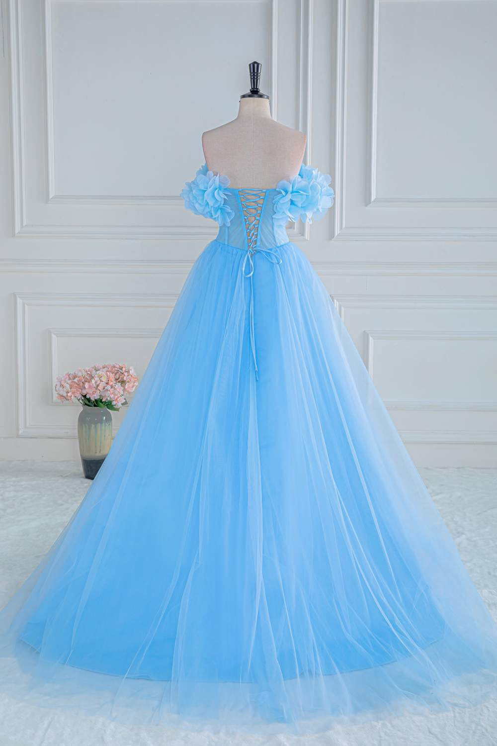 Off the Shoulder Blue Cinderella Dress with Slit