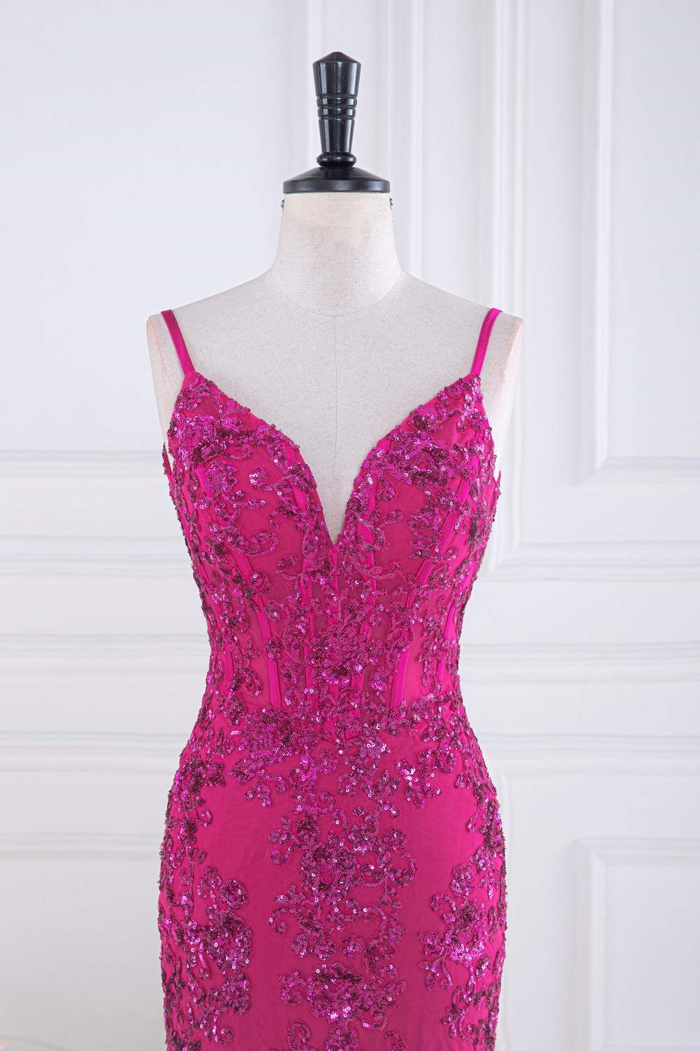 Fuchsia Sequin Mermaid Long Prom Dress