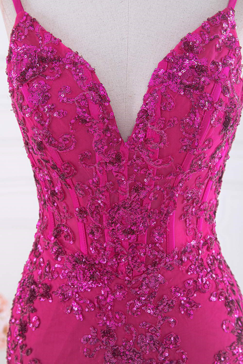 Fuchsia Sequin Mermaid Long Prom Dress