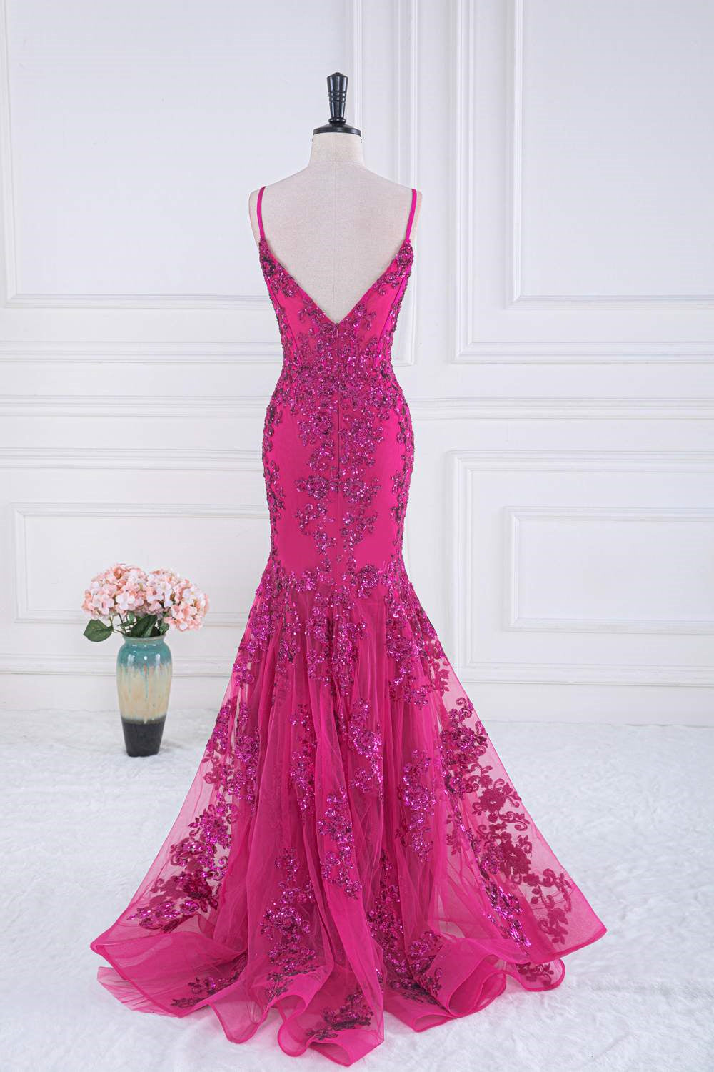 Fuchsia Sequin Mermaid Long Prom Dress