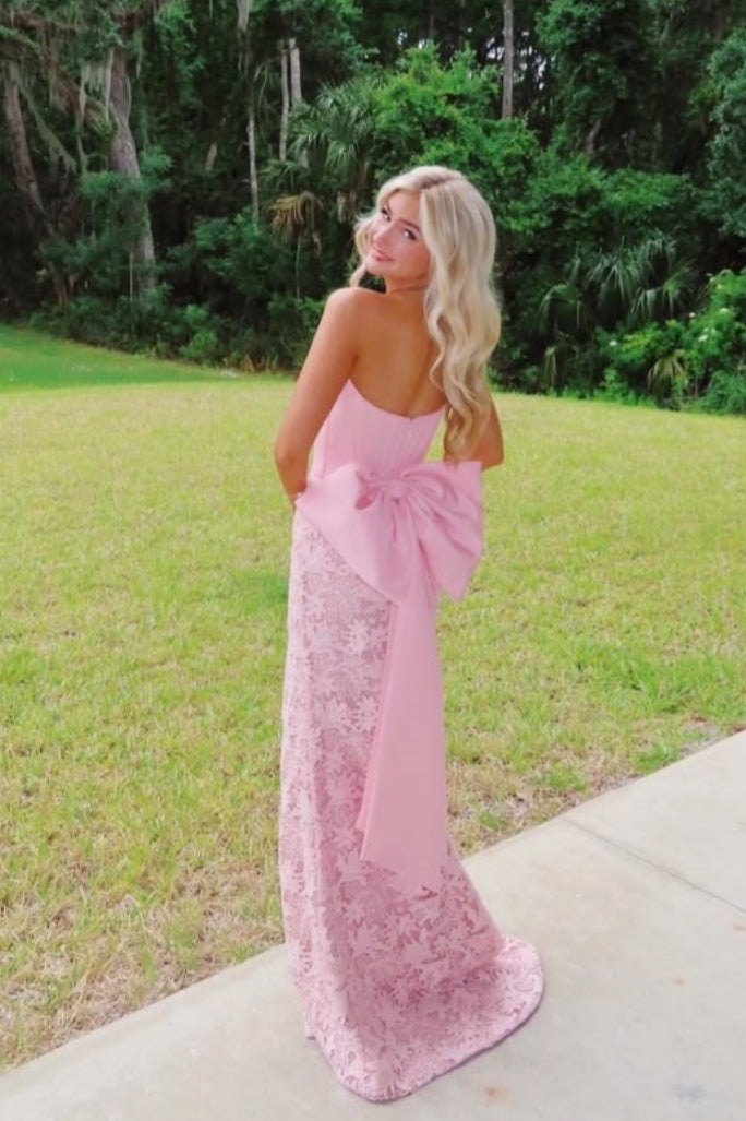 Blue Strapless Bow Fitted Gown