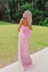 Blue Strapless Bow Fitted Gown