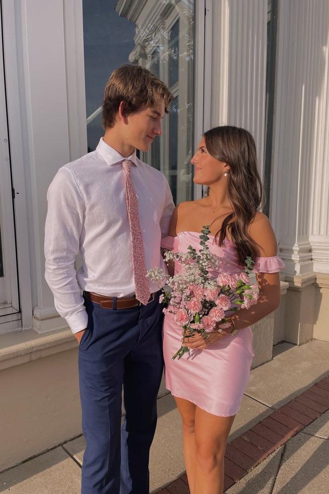 Off the Shoulder Short Pink Fitted Dress