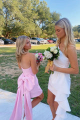 Strapless Pink Tight Party Dress with Bow