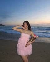 Strapless Yellow Short Ruffle Party Dress
