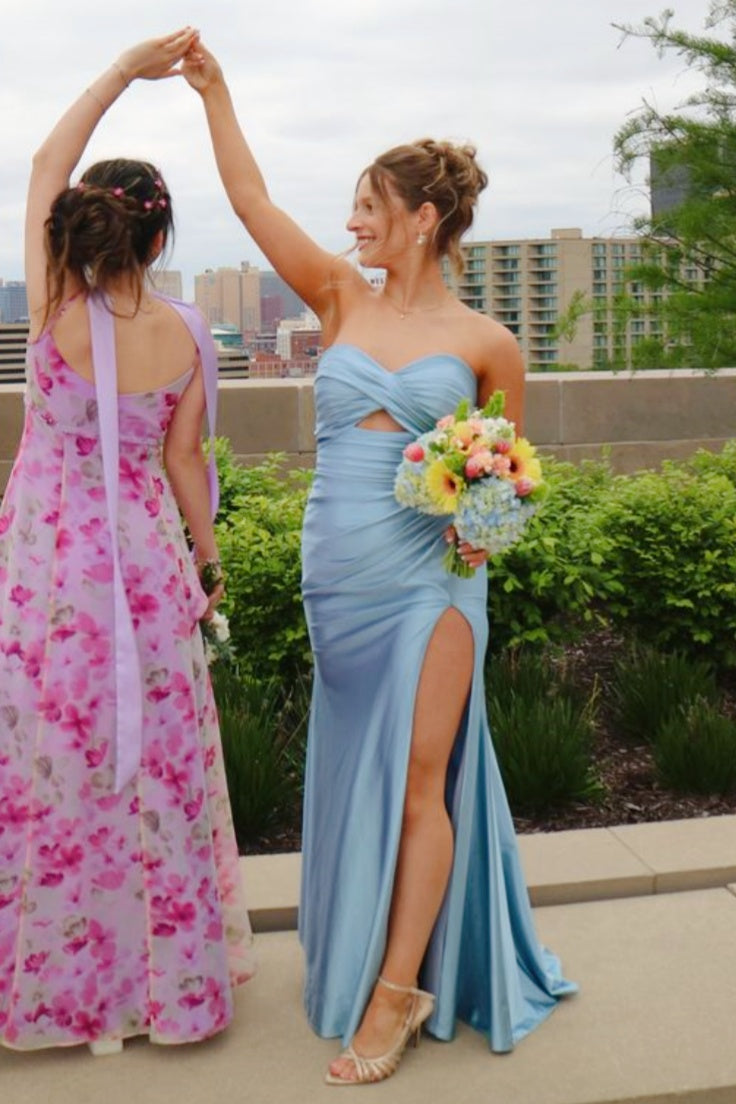 Dusty Blue Sweetheart Mermaid Slit Prom Dress