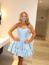 Pink Strapless A-line Pearls Short Dress
