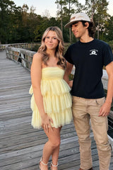 Strapless Yellow Short Ruffle Party Dress