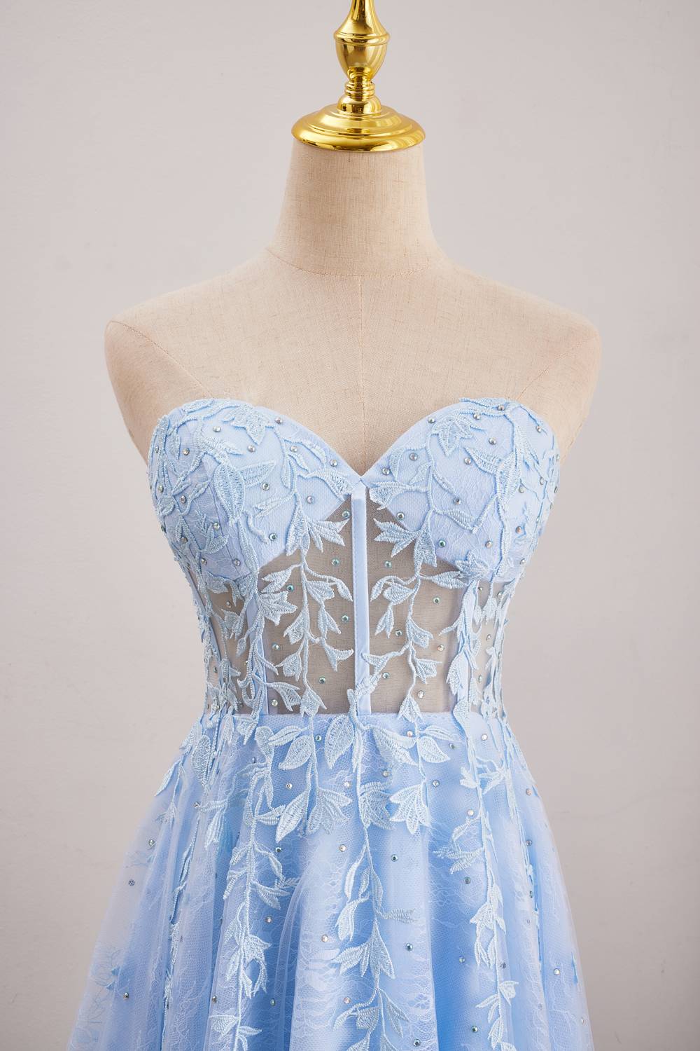 Blue Sweetheart Lace Illusion Lace-up Dress