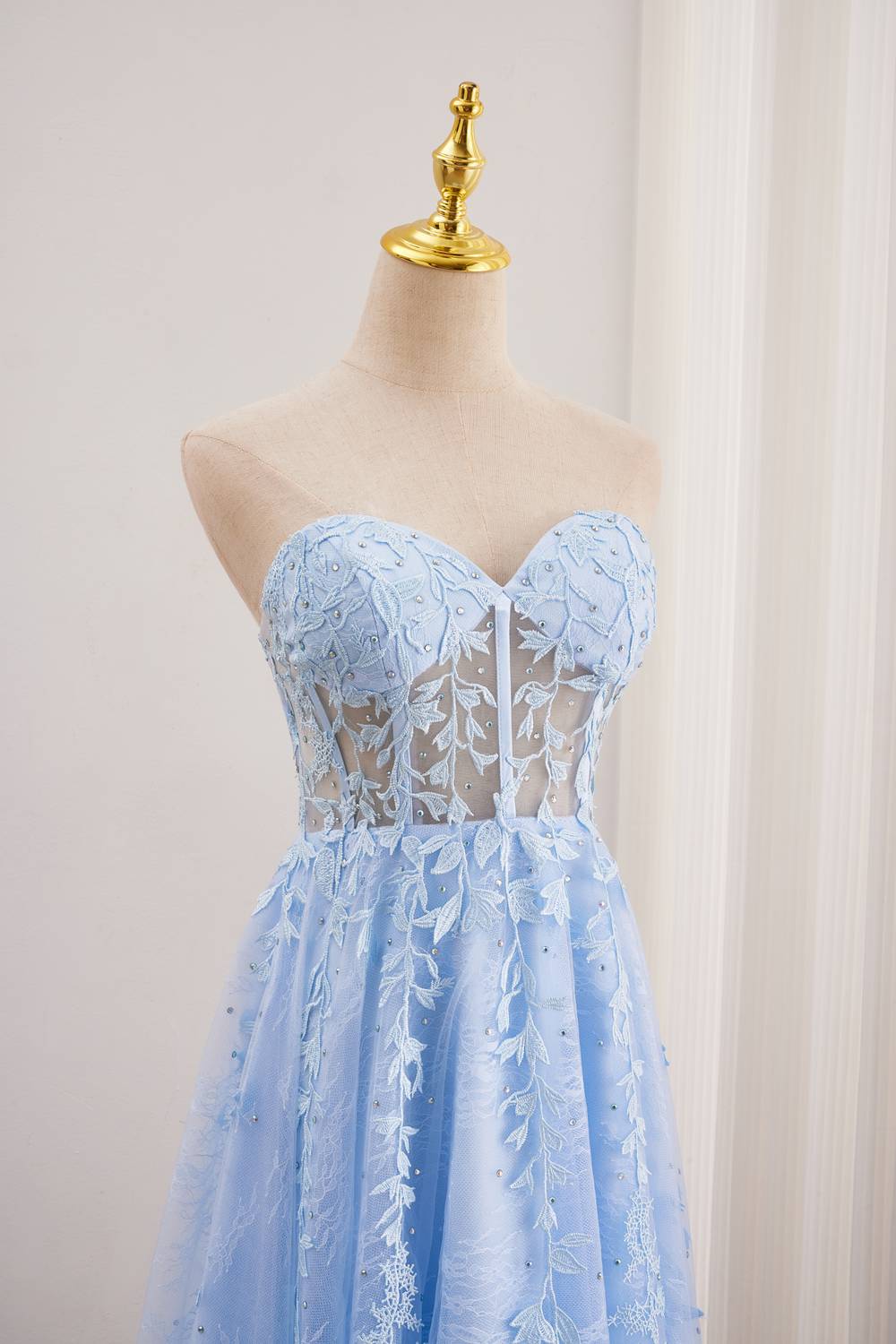 Blue Sweetheart Lace Illusion Lace-up Dress