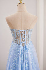 Blue Sweetheart Lace Illusion Lace-up Dress