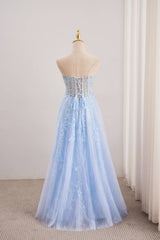 Blue Sweetheart Lace Illusion Lace-up Dress