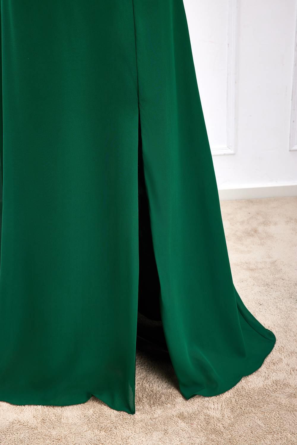 Emerald Green Ruffles Chiffon Long Bridesmaid Dress