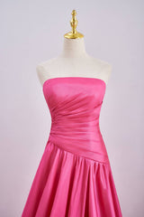 Pink Strapless Ruched Prom Dress with Hign Slit