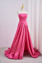 Pink Strapless Ruched Prom Dress with Hign Slit