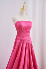 Pink Strapless Ruched Prom Dress with Hign Slit
