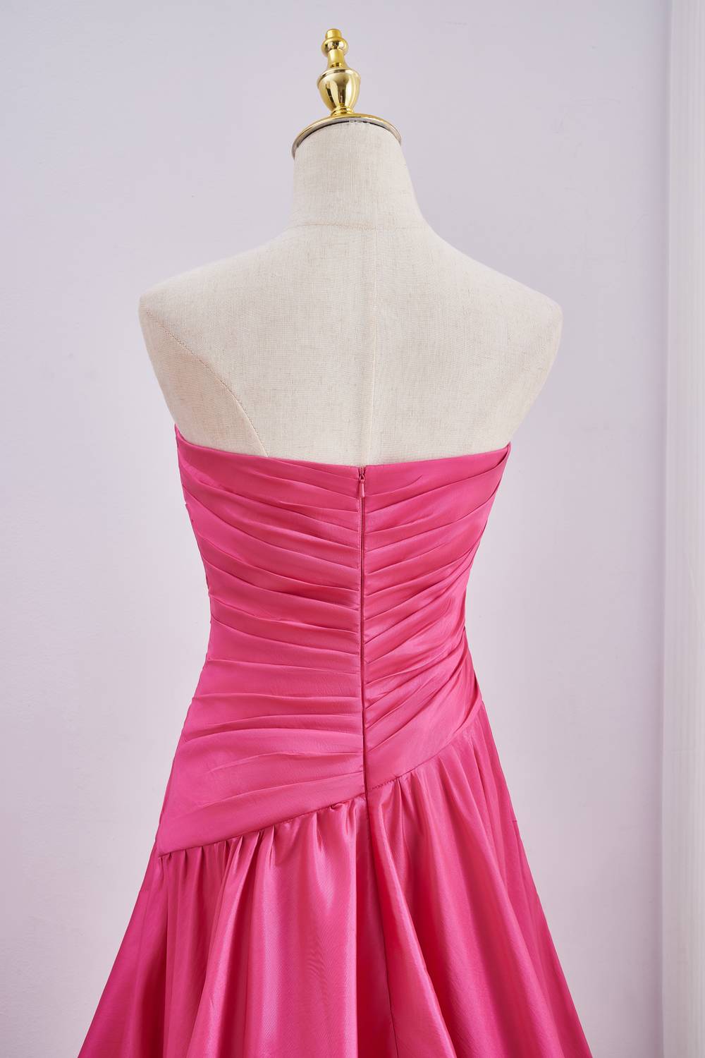 Pink Strapless Ruched Prom Dress with Hign Slit