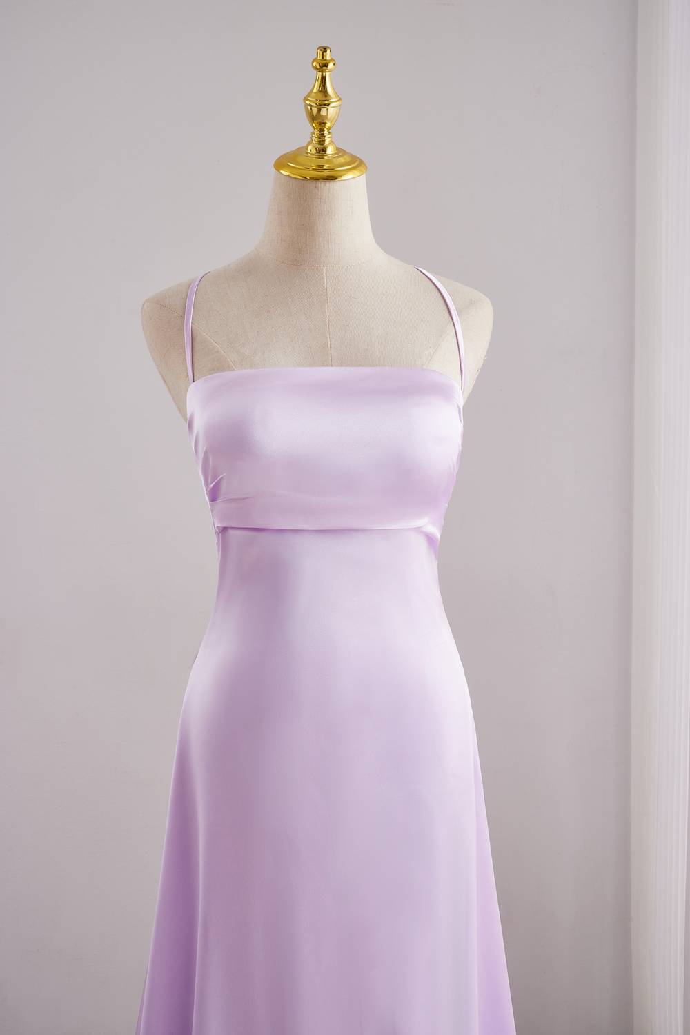 Lavender Spaghetti Strap Lace-up Back Long Prom Dress