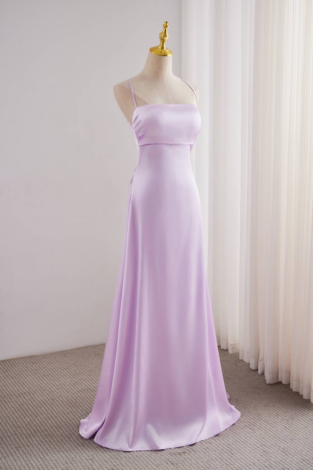 Lavender Spaghetti Strap Lace-up Back Long Prom Dress