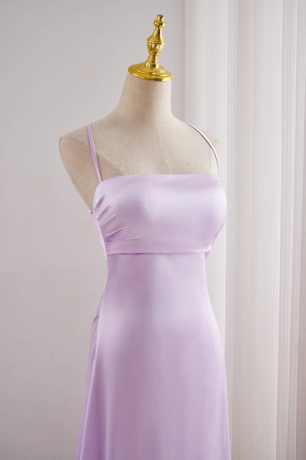 Lavender Spaghetti Strap Lace-up Back Long Prom Dress