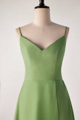 Matcha Green Spaghetti Strap V-neck Bridesmaids Dress