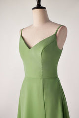 Matcha Green Spaghetti Strap V-neck Bridesmaids Dress