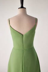 Matcha Green Spaghetti Strap V-neck Bridesmaids Dress