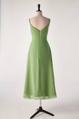 Matcha Green Spaghetti Strap V-neck Bridesmaids Dress